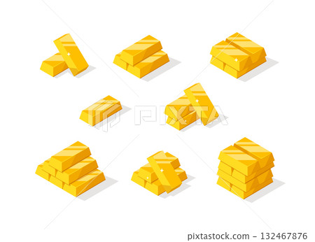 Gold bar icons, ingot. Symbol of richness currency investment, treasury luxury rich 132467876