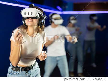 Girl playing active video games 132468235