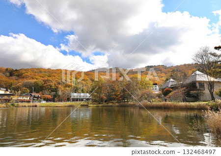 Lake Shirakaba with autumn leaves, Autumn Lake Shirakaba with autumn leaves, Autumn 132468497