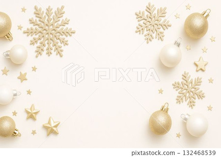 Beige background and white snowflakes Beige background and white snowflakes 132468539