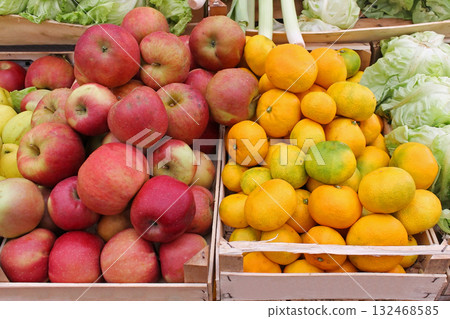 Fruits in wooden crates 132468585