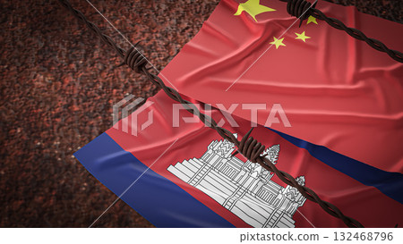 The China and Cambodia  flag for Background concept 3d rendering. 132468796