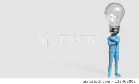 The Blue Business man and light bulb for Idea or creative concept 3d Rendering. The Blue Business man and light bulb for Idea or creative concept 3d Rendering. 132468802