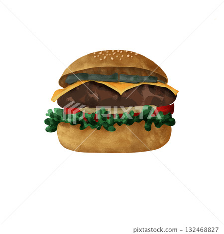 Hand-drawn illustration of a delicious looking hamburger 132468827