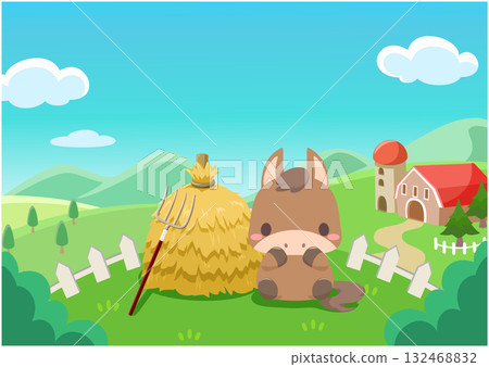 馬年新年素材 2026 馬匹與牧場屋 3 無文字 132468832