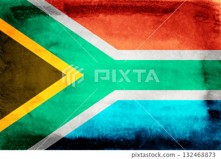South African flag on Japanese paper background 132468873