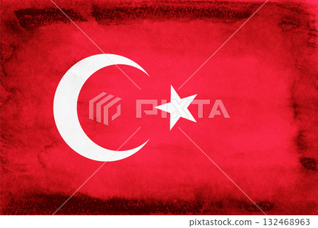 Türkiye country flag Japanese paper background 132468963