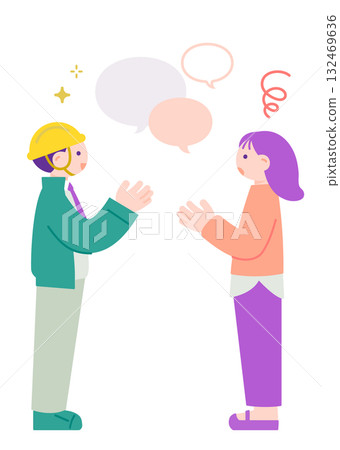 Hardhat worker interacting with customer having a problem 132469636
