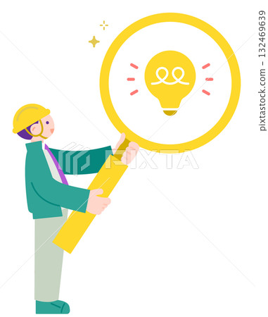 A male worker wearing a helmet discovering a solution A male worker wearing a helmet discovering a solution 132469639