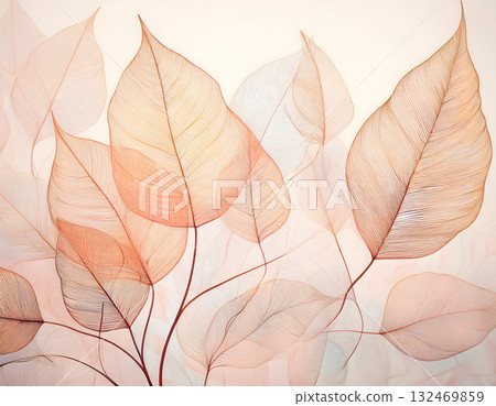 Delicate sheer skeletal leaves with fine veins in warm tones 132469859