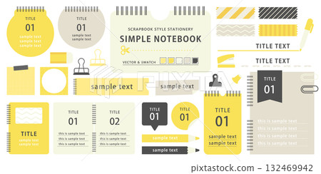 Stationery and notebook design set / Pop and simple scrapbook-style illustration material 132469942