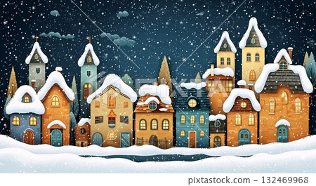 被雪覆蓋的小鎮的插圖 132469968