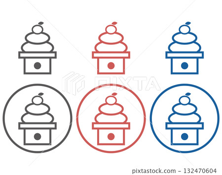 New Year's simple line drawing icon (Kagami mochi) 132470604