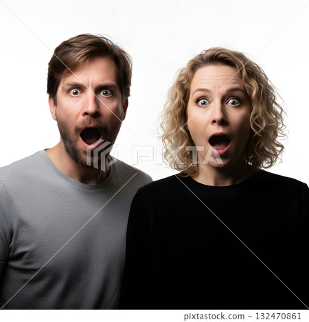 Shocked Couple with Surprised Expressions 132470861
