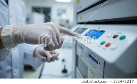Lab Technician Operating Advanced Testing Equipment in Modern Scientific Laboratory 132471217
