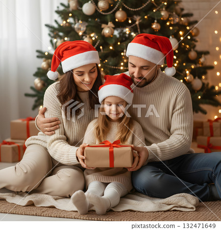 A Family Exchanging Christmas Gifts 132471649