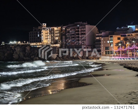 luminous skyline with diverse architecture reflected in tranquil waters during lively nocturnal 132471761