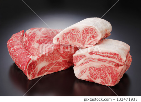 A collection of black wagyu beef blocks (chuck loin, sirloin, rib loin) A collection of black wagyu beef blocks (chuck loin, sirloin, rib loin) 132471935