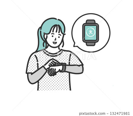 A woman checking a pedometer app on her smartwatch 132471981