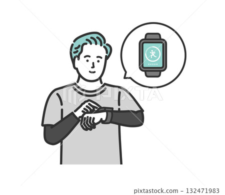 一名男子正在查看智慧手錶上的計步器應用程式 一名男子正在查看智慧手錶上的計步器應用程式 132471983