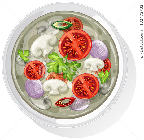 Colorful Asian Vegetable Soup Illustration Colorful Asian Vegetable Soup Illustration 132472732