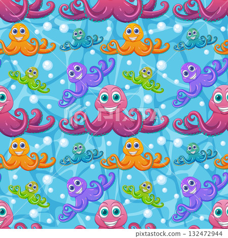 Colorful Octopus Pattern on Blue Background Colorful Octopus Pattern on Blue Background 132472944