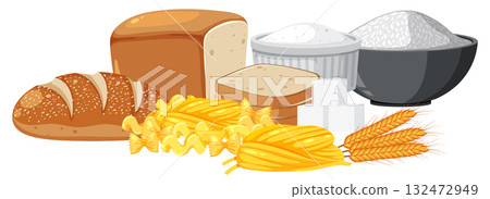 Bread and Grain Ingredients Vector Illustration Bread and Grain Ingredients Vector Illustration 132472949