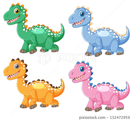 Colorful Cartoon Dinosaurs Set on White Background 132472959