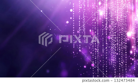 Glowing digital network with cascading binary code in purple hues 132473484