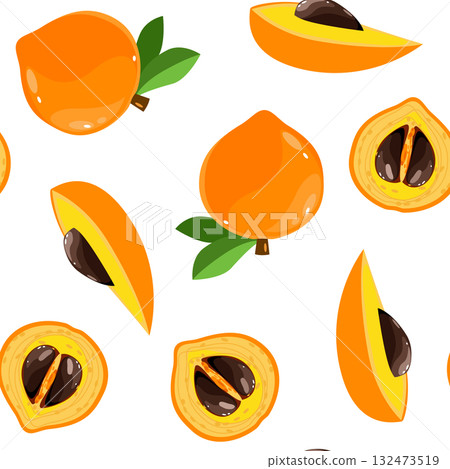Persimmon fruit whole and cut seamless pattern vector illustration Persimmon fruit whole and cut seamless pattern vector illustration 132473519