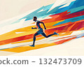 Futuristic marathon runner in vibrant colors, showcasing speed and energy 132473709