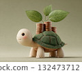 Slow turtle carrying stacked coins with green leaves symbolizes finance for sustainable future and growth in harmony with nature 132473712