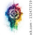 Rainbow compass design with joyful guidance and vibrant colors 132473719