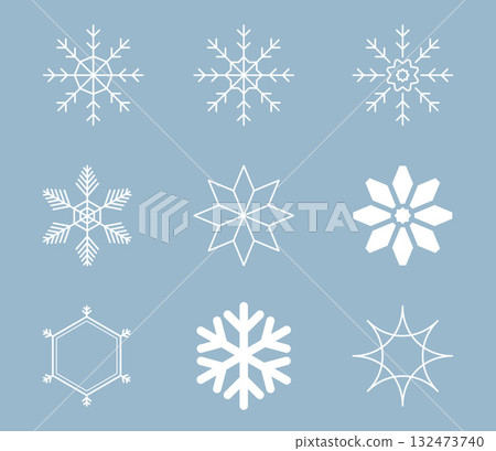 White snowflake icon illustration set vector 132473740