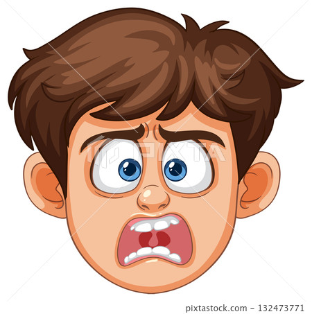 Cartoon Boy Face Expressing Shock and Fear 132473771