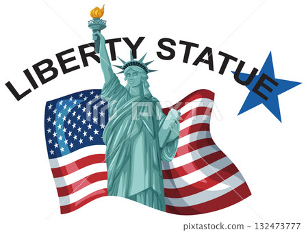Statue of Liberty with American Flag Illustration 132473777