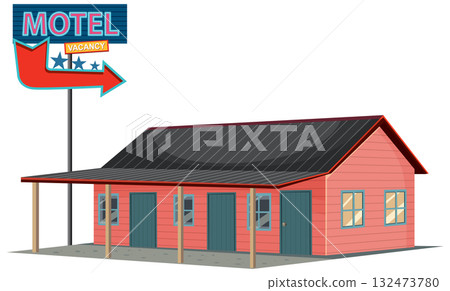 Retro Motel Illustration with Vacancy Sign 132473780