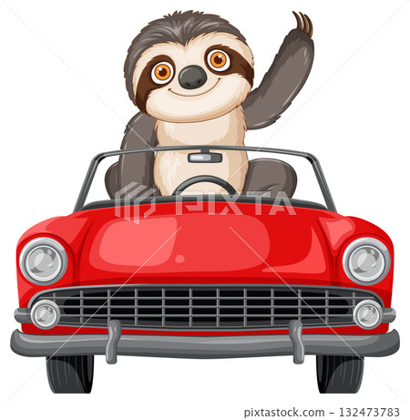 Happy Sloth Driving Classic Red Convertible Car Happy Sloth Driving Classic Red Convertible Car 132473783