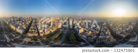 Aerial view of the Obelisk, icon of the city of Buenos Aires. 360 view 132473801