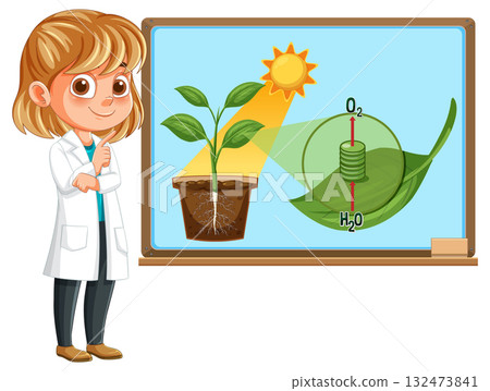 Young Scientist Explains Photosynthesis on Classroom Whiteboard Young Scientist Explains Photosynthesis on Classroom Whiteboard 132473841