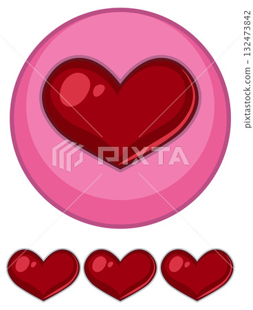 Red Heart Icons with Pink Circular Background Vector Red Heart Icons with Pink Circular Background Vector 132473842