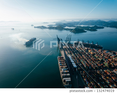 Aerial view of Yantian international container terminal in Shenzhen city, China 132474019