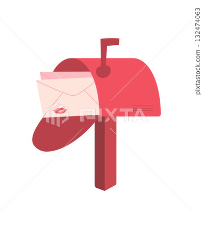 Cartoon mailbox with a heart envelope and romantic love message inside. Concept of cute postal communication, celebration, and delivery. Ideal for Valentine's Day romantic invitations. Cartoon mailbox with a heart envelope and romantic love message inside. Concept of cute postal communication, celebration, and delivery. Ideal for Valentine's Day romantic invitations. 132474063