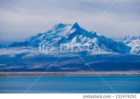 Snow capped mountain and lake  landscape in tibet, China 132474291