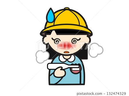 A kindergarten girl wearing a hat with a fever holding a thermometer A kindergarten girl wearing a hat with a fever holding a thermometer 132474329