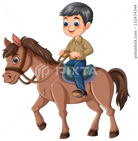 Child Riding a Brown Horse 132474344