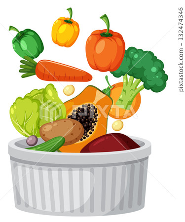 Fresh Vegetables and Papaya in White Ceramic Bowl 132474346