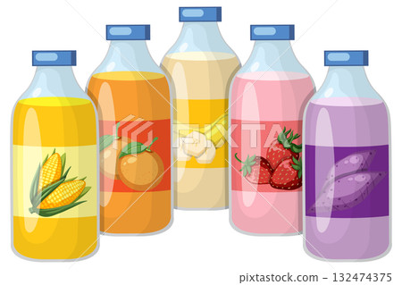 Assorted Fruit and Vegetable Juice Bottles Illustration Assorted Fruit and Vegetable Juice Bottles Illustration 132474375