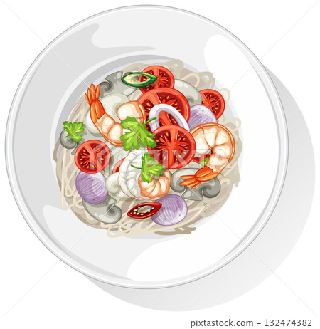 Vector Illustration of Asian Shrimp Noodle Dish Vector Illustration of Asian Shrimp Noodle Dish 132474382