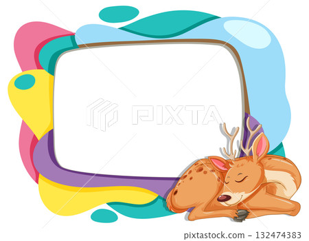 Colorful Frame with Sleeping Deer Illustration 132474383